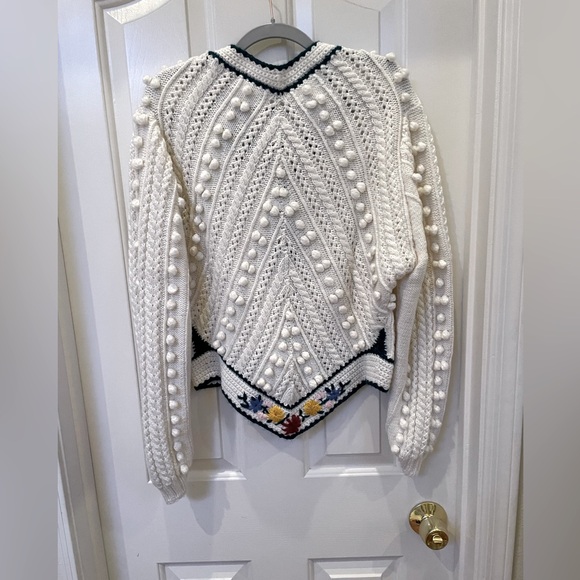 Doen-like Vintage 50’s Bavarian Cardigan with 3D Pompoms and Floral Embroidery L - Picture 3 of 7